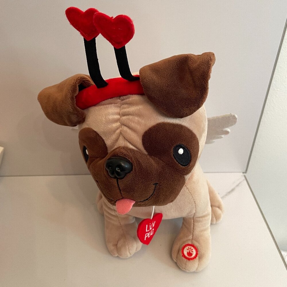 Hallmark Singing Pug Plush Puppy Dog Toy LUV U Collar I Like Big Hugs Music 9"